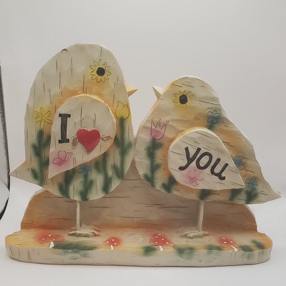 Resin Love Birds Figurine – “I ❤️ You” Hand-Painted Romantic Decor